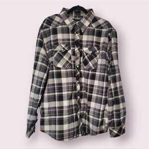 Hurley Shirt Mens XL Gray Black Tartan Plaid Button Up Long Sleeve Surfer Preppy